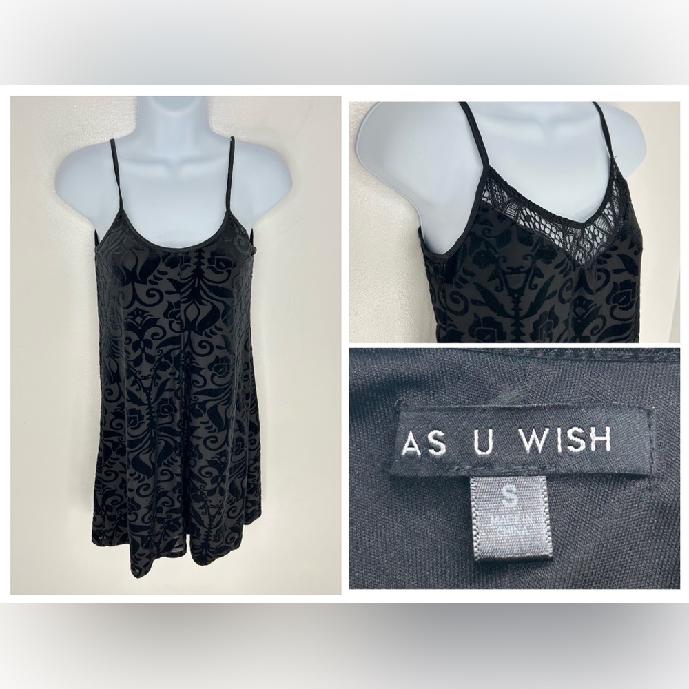 As U Wish Black Dress Small Whimsigoth Burnout Velvet Floral Fairy Grunge Witchy